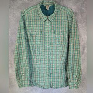Duluth Trading Co XL Button Down Shirt In Green Lightweight Vented Back Panel